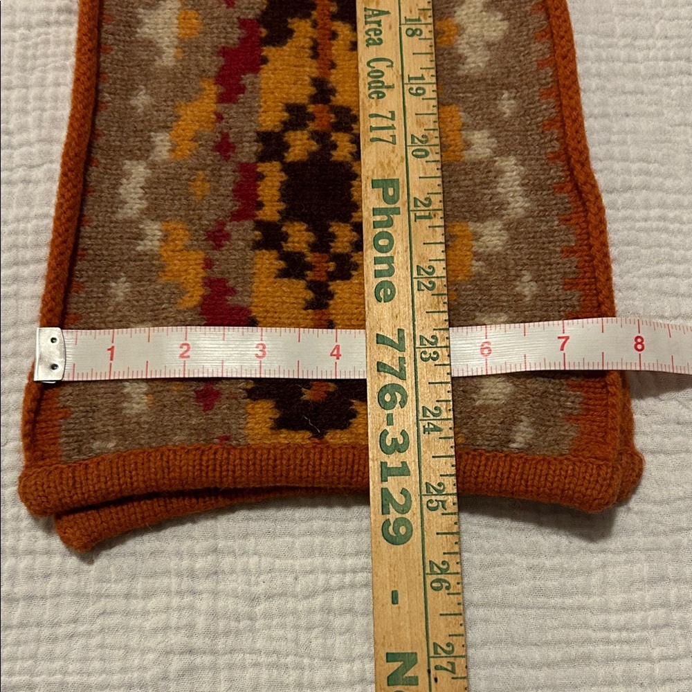 Echo Women’s Brown & Orange Knit Scarf 100% LambsWool Preppy Goblin Core Earthy - Picture 5 of 7